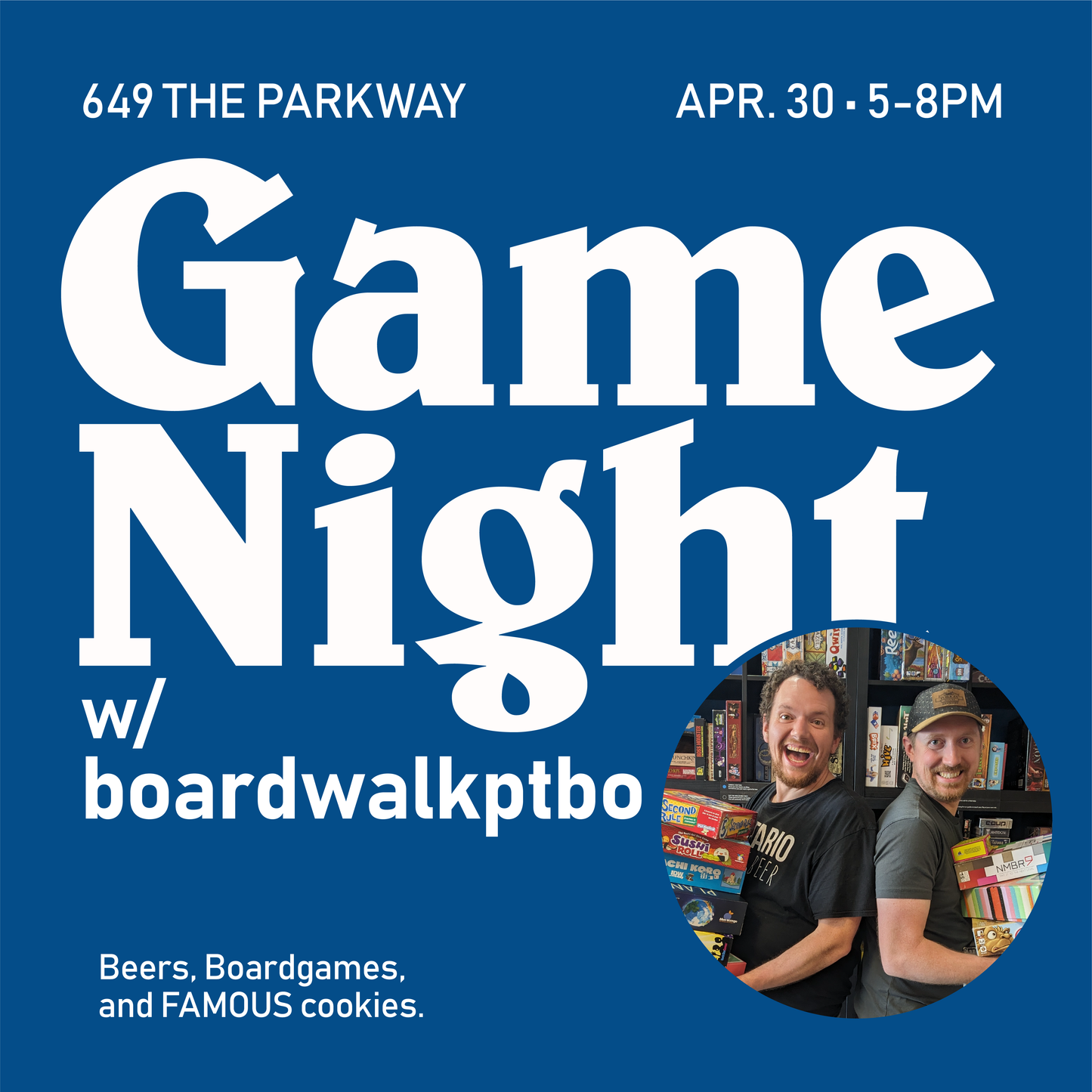 April 30th: Cookie & Beer Pairing Board Game Night (Boardwalk x Bobcayegon)